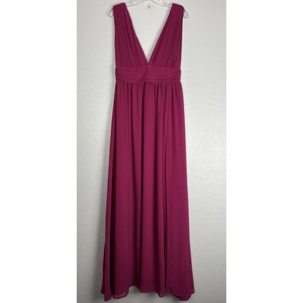 Lulus Heavenly Hues Magenta Pink Maxi Dress V-Neck Chiffon Formal Gown Size M
